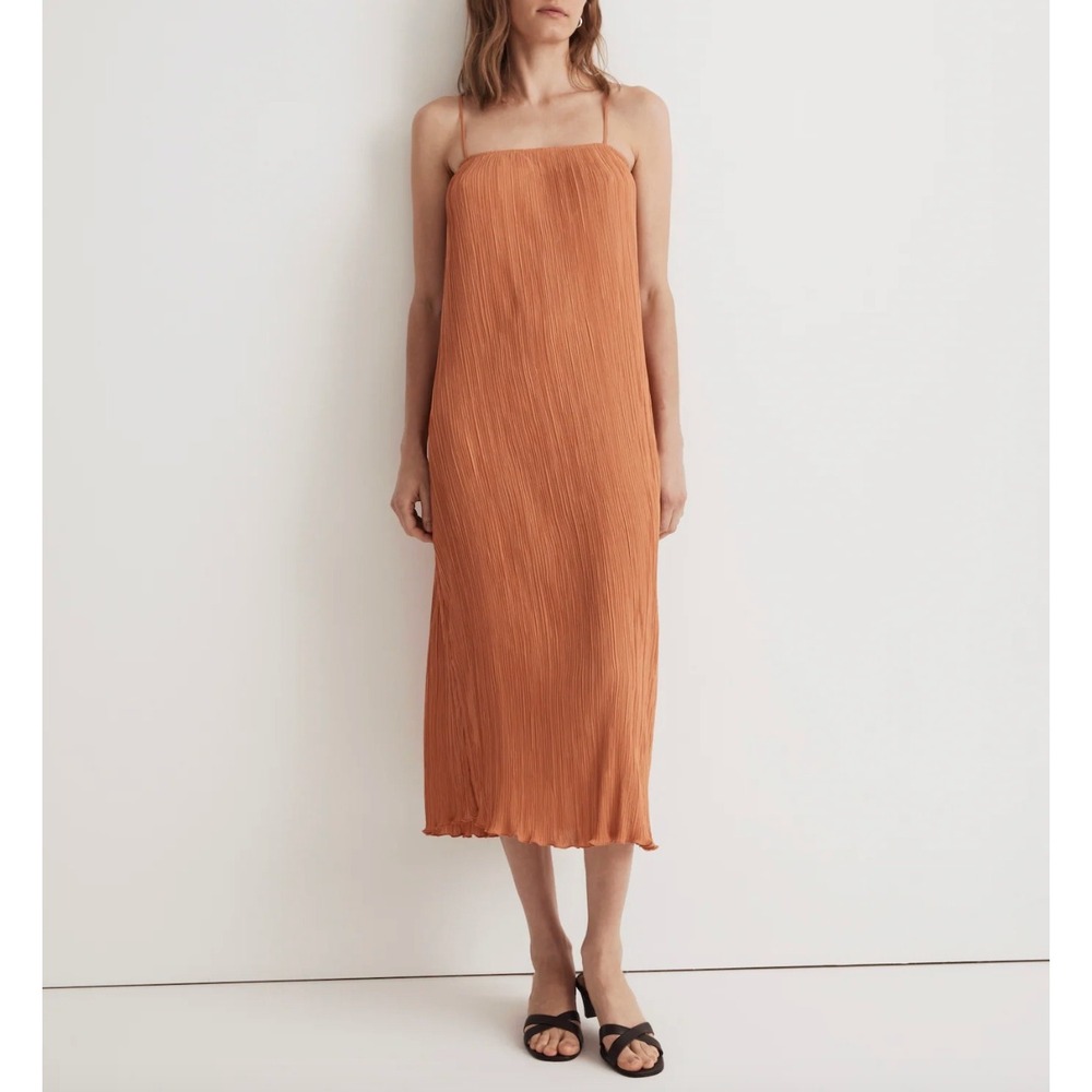 MADEWELL The Goldie Micro Pleated Midi Dress in Plissé Sunset Haze NM452
